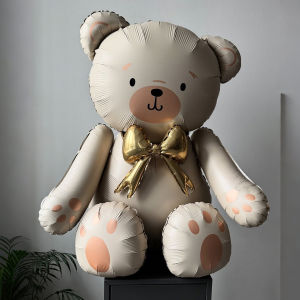 Bow Bear Aluminum Film Balloon Brown/Matte White Bear Balloon Birthday Wedding Shower Anniversary Decoration Birthday Gift