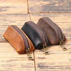 Genuine Leather Coin Purse Vintage Zipper Clutch Wallet Retro Credit Card Holder Card Case Womens Key Holder Organizer Pouch