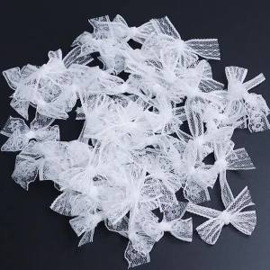 20pcs/lot Polyester Lace Mini Bows White Polka Dot Flower Pattern Satin Ribbon Bows For DIY Handcraft Hairpin Garment Decoration