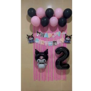 Paket Dekorasi Tema Karakter Kartun Sanrio | Set Dekorasi Balon Ulang Tahun Sanrio Kuromi My Melody Cinnamoroll Pink Putih Ungu Hitam | Paket Perlengkapan Pesta Ultah Anak