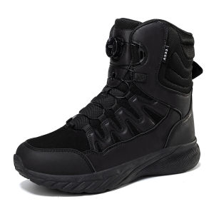 Plus Size Martin Boots Mens 46 Black Autumn and Winter Motorcycle Cycling Button Waterproof Non Slip Desert High Top Military and Tactical Boots