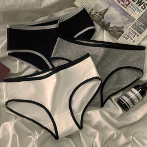 3 Quần Lót Cotton Nữ Phong Cách Thể Thao Tối Giản Quần Lót Eo Trung Màu Trắng Và Đen