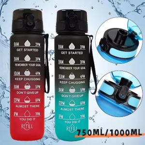 1000ml Water Bottle with Time Scale Outdoor Gradient Color Sports Bottles 1-2pc Portable Large Capacity Gym Fitness Mug BPA Free