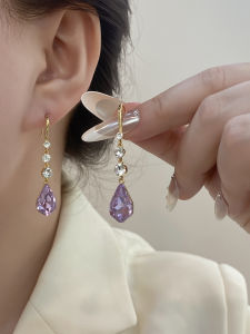 Purple Crystal Flash Diamond Womens Earrings 2025 New Hot High-End Sensation Ear Studs Unique Atmosphere Super Flash Ear Jewelry