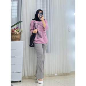 Oneset Cutbray serut Wanita Kaos Combat mix Chinos // Setelan kekinian trendy