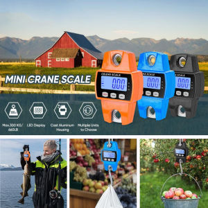 300kg Portable Mini Crane Scale LED Display Industry Crane Scale Weight Heavy Duty Hanging Hook Scales Portable Digital Stainless Steel Mini Crane Scale LCD Digital Electronic Stainless steel Hook screw Hanging Weight Crane Scales Weighing Balance