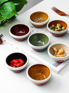 Creative Ceramic Seasoning Plate Dipping Sauce Plate Home Use Spice Plate Vinegar Soy Sauce Plate Snack Plate Small Commercial Vintage Chinese