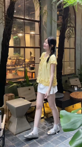 Áo tiểu thư mặc hè babydoll tay ngắn chất Gió Lụa viền bèo bo chun ngực cúc dọc đính nơ vintage