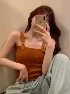 chaqi | Womens Short Strap Vest Top Knitted Tube Bralette Inner Wear Outerwear Design Sensation Base Layer Beautiful Back One-Piece