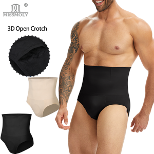 Miss Moly Mens High Waist Shapewear Short Double Layer Tummy Control Slimming Brief Non-slip Breathable 3D Pouch Butt Lifter
