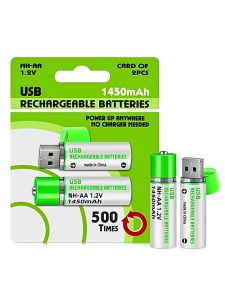 Battery AA 2.5A 1.2V 1450MAH ชาร์จผ่านUSB สำหรับอุปกรณ์ทุกชนิด รีโมท ของเล่น นาฬิกา ไฟฉาย และถ่านชาร์จผ่าน 500 ครั้ง