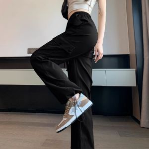 Pink High Waist Wide Leg Workwear Trousers Womens New Style Drapey Small Size American Sports Casual Straight Fit Cuffed Pants