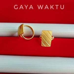 Cincin Wanita Pria Petak Tempahan Lapis Emas
