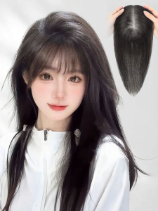 MENGSIQIAN | Poufy Volume Dense Hair Piece For Women Swiss Lace Full Hand-Woven Conceal Gray Hairs