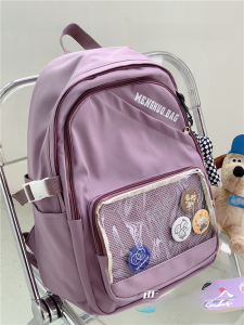 Ins-Style Japanese Animation Inspired Transparent Barrel-Brand Womens Backpack with Double Shoulder Straps and Zipper Closure