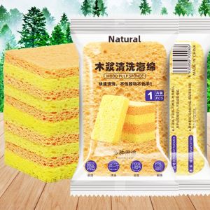 CLEAN WORLD | Natural Wood Pulp Cotton Cleaning Sponge Dish Scrubber Kitchen Cleaning Wonder