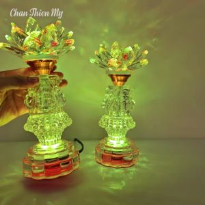 Đèn Thờ Hoa Sen Pha Lê Cao Cấp Led Nhiều Màu CHÂN THIỆN MỸ Trang Trí Bàn Thờ Phật Gia Tiên HSPL-25