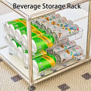 Adjustable 2-Tier Auto Rolling Beer Beverage Organizer for Fridge – Space-Saving Drink Dispenser Holder for 330ml/500ml Cans Fridge Beverages Storage Rack Holds Up to 10 Cans Automatic Can Rolling Mechanism