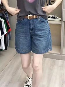 Retro Baggy Denim Shorts Womens Summer 2024 New Arrival High Waist Slim Looking Small 4 Points Straight Short Pants
