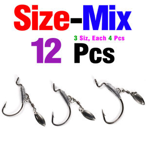 MNFT 12Pcs Jig Head Fish Hook 2G 2.5G 3G High Carbon Steel Fishing Hooks With Spin Lock Pin Spinner For Soft Fishing Bait