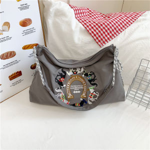 Large Capacity Shopping Bag Eco-friendly Bag Outgoing Embroidery Womens Bag Student Commuter Bag Soft Shoulder Handbag