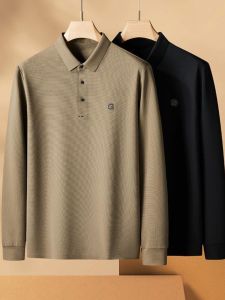Large Size Mens Long Sleeve Polo Shirt Spring Autumn Iron Free Loose Fit Premium Collar Base Layer T-Shirt Fashion Urban Business Casual