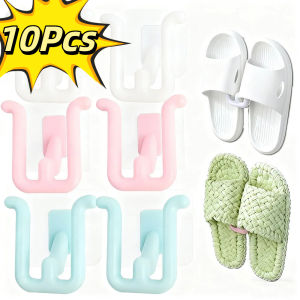 [Random Color] 10Pcs No-Drill Wall-Mounted Slipper Rack / Bathroom Draining Slippers Rack Bathroom Space Saving Storage Hook / for Bathroom Hotel and Apartment
