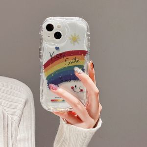 Lucky rainbow Compatible for IPhone 15 Plus 11 14 13 12 15 Pro Max XR X XS Max 15 7Plus 8plus Wavy Curved Edge