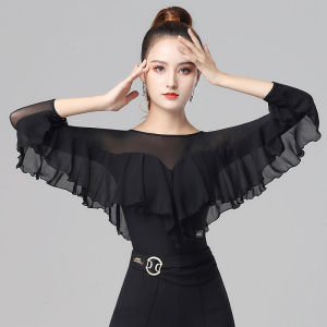 DANBAOLUO | Black Ruffled 3/4 Sleeve Modern Latin Ballroom Dancewear Women