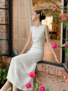 XXNING | Đầm Giảm Cân Kẻ Sọc Viền Ngọc Trai Pháp