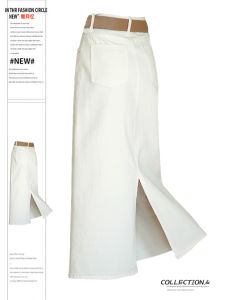 High Waist A-Line Mini Skirt Womens Casual Denim Split Back Long Skirts Spring Autumn Slimming Versatile Commute Style