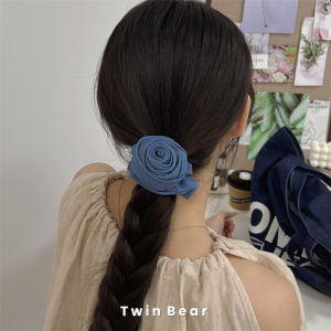 French Style Handmade Denim Fabric Rose Flower Hair Ties Elastic Bands Head Ropes Ribbon Hair Accessories Cool Sensation
