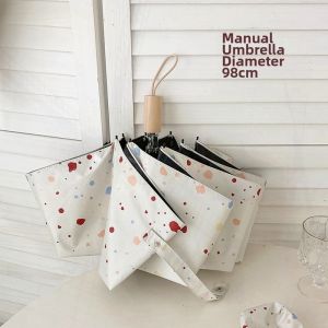 Automatic Large Wind Resistant Sun UV Protection Rain Sun Dual Use Cream Splatter Pattern Umbrella