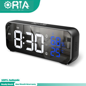 [Upgraded]ORIA LED Mirror Alarm Clock Rechargeable Digital Music Clock Desk Clock With Adjustable Brightness DST Function 12/24H Format for bedroom home office (Ready Stock)