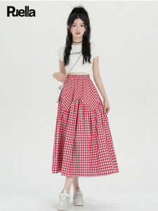 puella | Red Checkered Mid-Length A-Line Skirt