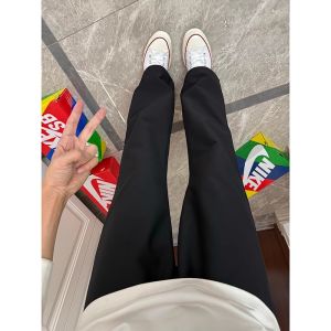 White Micro Flared Ice Silk Mens Summer Thin CleanFit West Pants Drapey High-End Straight Casual Long Trousers