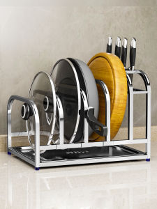Stainless Steel 304 Kitchen Storage Rack Pot Lid Board Holder Sit down Cutting Board Stand Utensil Organizer Home Kitchen