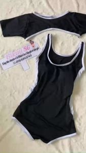 Bodysuit sét đồ bơi 3 lỗ phối áo ống màu đen tạo kiểu phong cách thể thao đi bơi đi biển đều đẹp Bikini SG