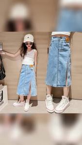 6 8 10 12 14 Years Teen Girls Denim Skirt New Fashion Korean Version Split Long Skirt Children Clothing Birthday Party Present
