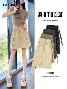 Khaki Workwear Mini Skirt Womens Summer Thin Quick Dry High Waist A-Line Bodycon Skirt Casual Nylon Fabric No Stretch Elastic Waist