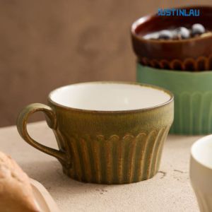 JUSTINLAU 350ml Coffee Cup Ceramic Mug Japanese Style Coarse Pottery Mug Breakfast Milk Oatmeal Soup Cups Espresso Mug Drinkware