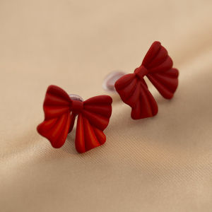 Retro French Red Bowknot Ear Cuffs: No Piercing Required Elegant Simple Fashionable Women's Jewelry Ear Decorations