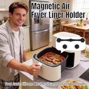 1/2Set Magnetic Air Fryer Parchment Holder Food Grade Silicone Heat Resistant Lock Liners Anti-Burn Non-Stick Basket Protector