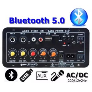 🔝 Original 【24 hours delivery】AC 220V 12v 24v Digital Bluetooth Stereo Amplifier Board Subwoofer Dual Microphone Karaoke Amplifiers For 8-12 Inch Speaker