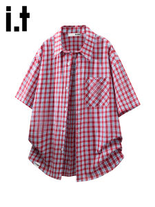 izzue | Cotton Large-size Summer Checkered Casual Turn-down Collar Shirt