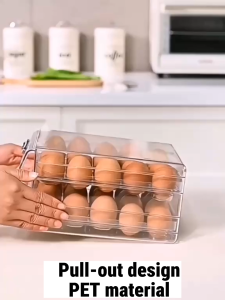 Nuvia Egg Organizer With Time Scale Pull-out Drawer Design Refrigerator Egg Holder Rack Tray Container Space Saver