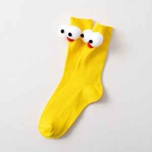 Cartoon Cotton Mid-calf High-waist Womens Socks Cute 3D Big Eyes Long Tube Socks Breathable Moisture-wicking Home Comfort Stockings