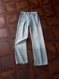 ZHUOCAN | Quần Jeans Ống Rộng Thoáng Khí Có Thêu Rửa Mòn