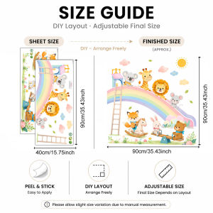 Watercolor Rainbow Animal Wall Stickers Giraffe Lion Fox Decal Self Adhesive Wallpaper for Kids Room Playroom Nursery Decor
