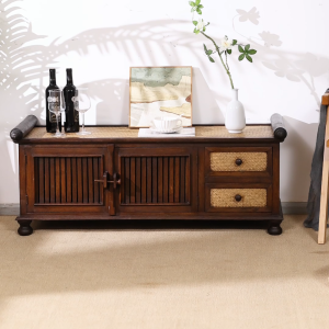 ตู้ทีวีไม้เนื้อแข็งแท้จากไทย พร้อมไฟประดับ ตู้เก็บของสไตล์ญี่ปุ่นมินิมอลผสมผสานอิตาเลียน สำหรับห้องนั่งเล่น